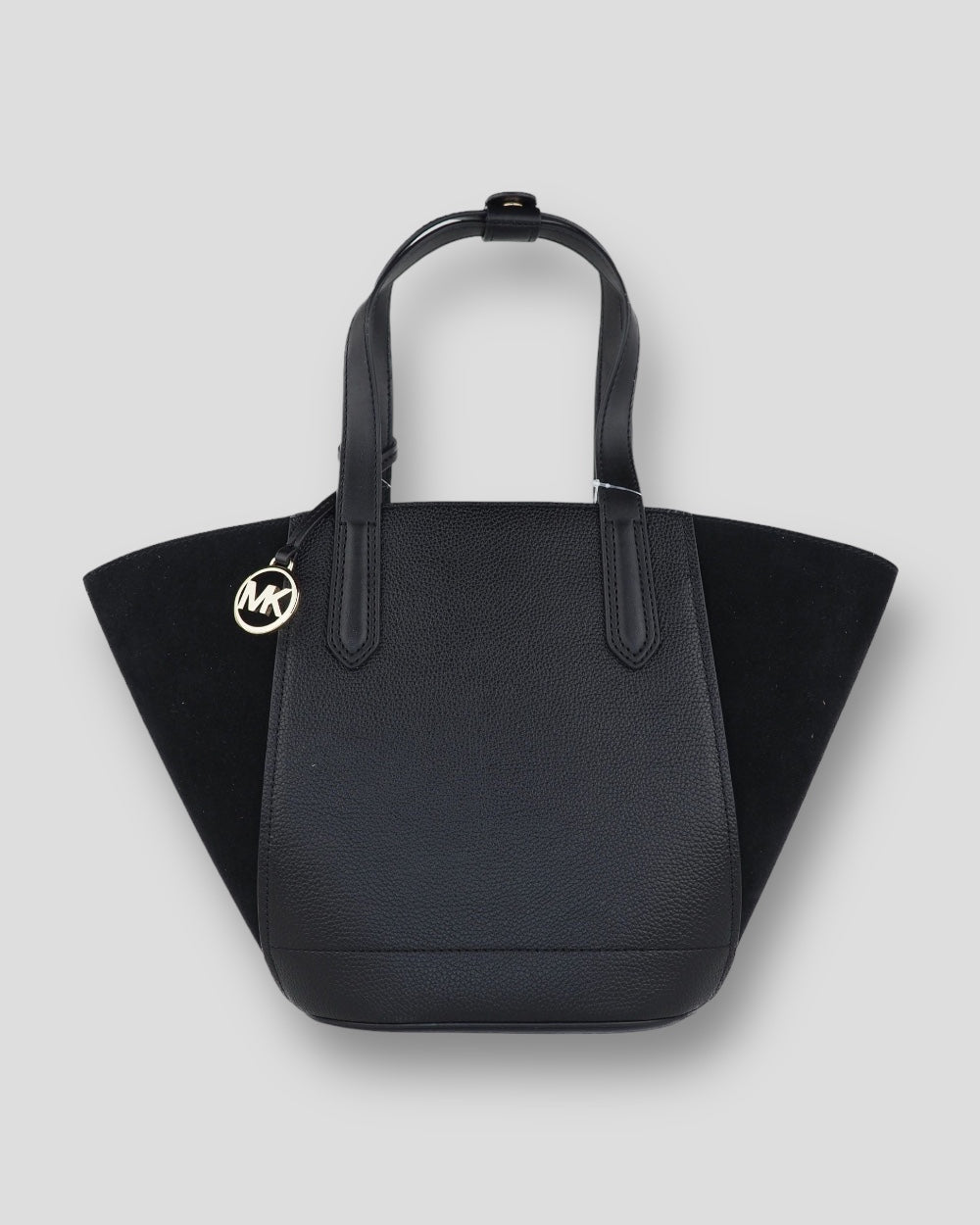 Michael Kors Portia Small Pebbled Leather Suede Tote Handbag (Black)