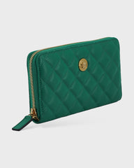 Versace Green Leather Long Zip Around Wallet