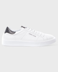 Roberto Cavalli White Leather Sneakers with Silver Logo
