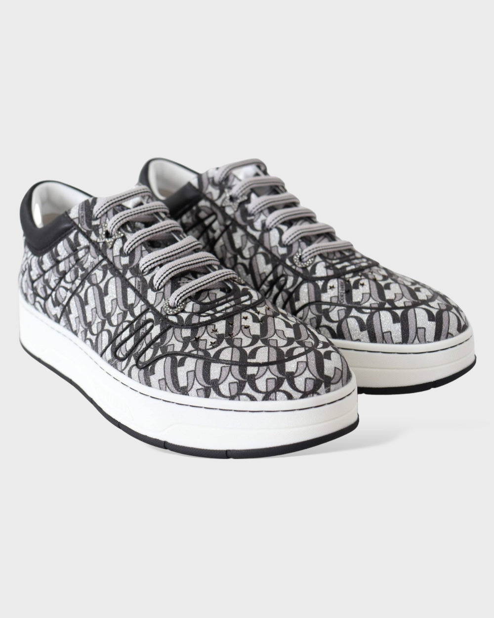 Jimmy Choo Silver Black Glitter Hawaii Sneakers
