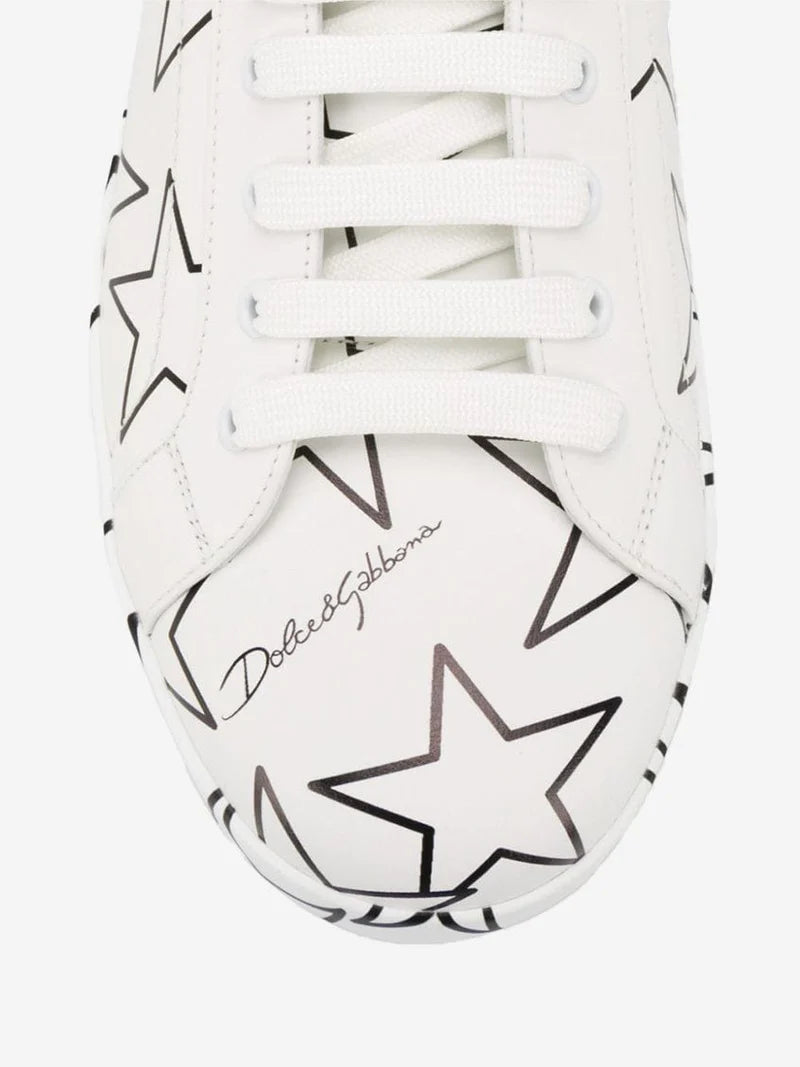 Dolce & Gabbana Witte Leren Sneakers met Sterren