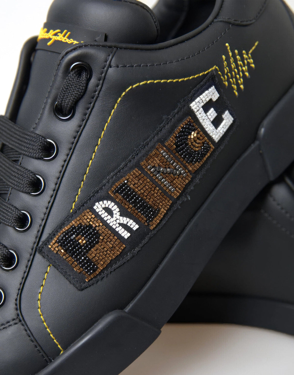 Dolce & Gabbana Black Leather Portofino Prince Sneakers