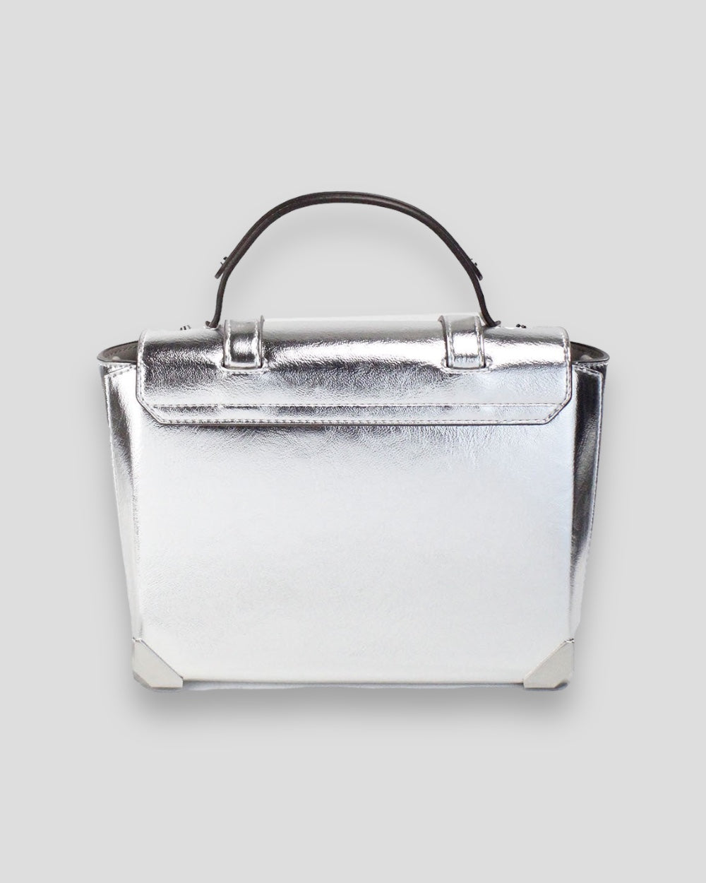 Michael Kors Manhattan Medium Silver Leather Top Handle Satchel Bag