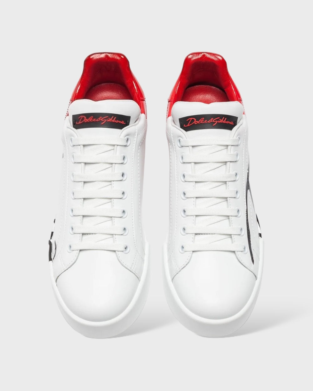 Dolce & Gabbana White Red Leather Logo Low Top Sneakers Men Shoes