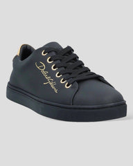 Dolce & Gabbana Black Gold Leather Classic Sneakers Shoes