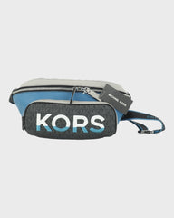 Michael Kors Cooper Large Blue Multi Leather Embroidered Logo Utility Belt Bag