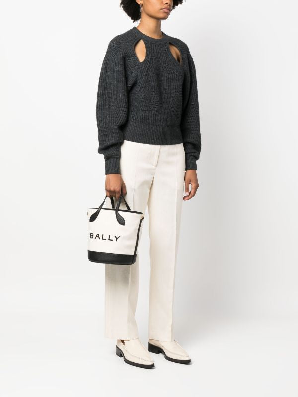 Bally White and Black Leather Bucket Bag