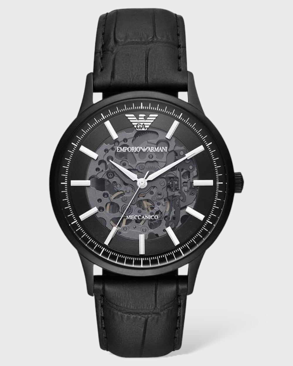 Emporio Armani Zwarte Leren Automatisch Horloge