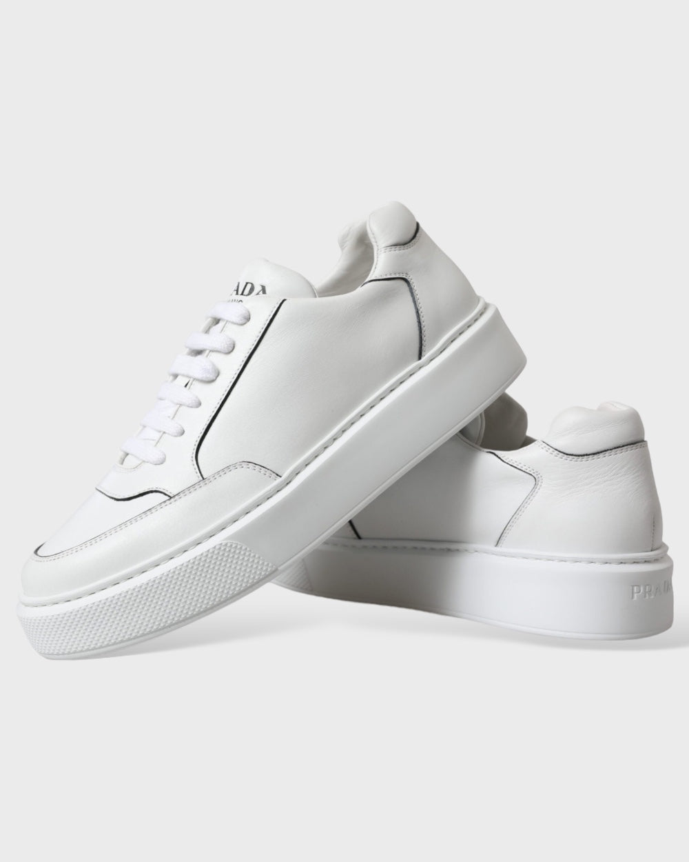 Prada White Leather Montana Low Top Lace Up Sneakers Shoes