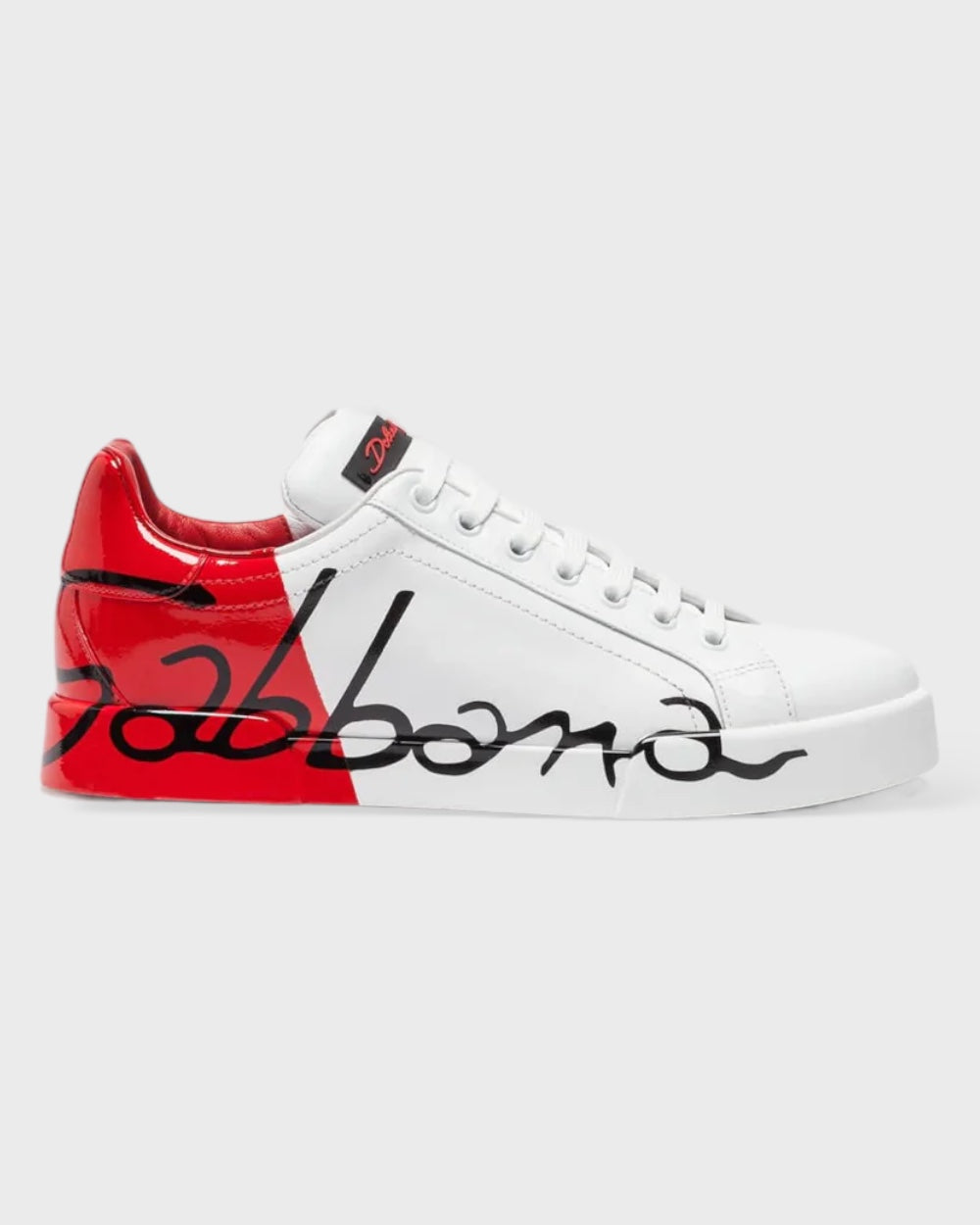 Dolce & Gabbana White Red Leather Logo Low Top Sneakers Men Shoes