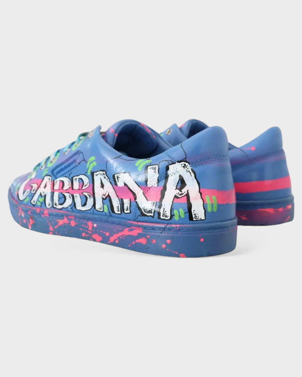 Dolce & Gabbana Blue Leather Sneakers Casual Handpainted Shoes