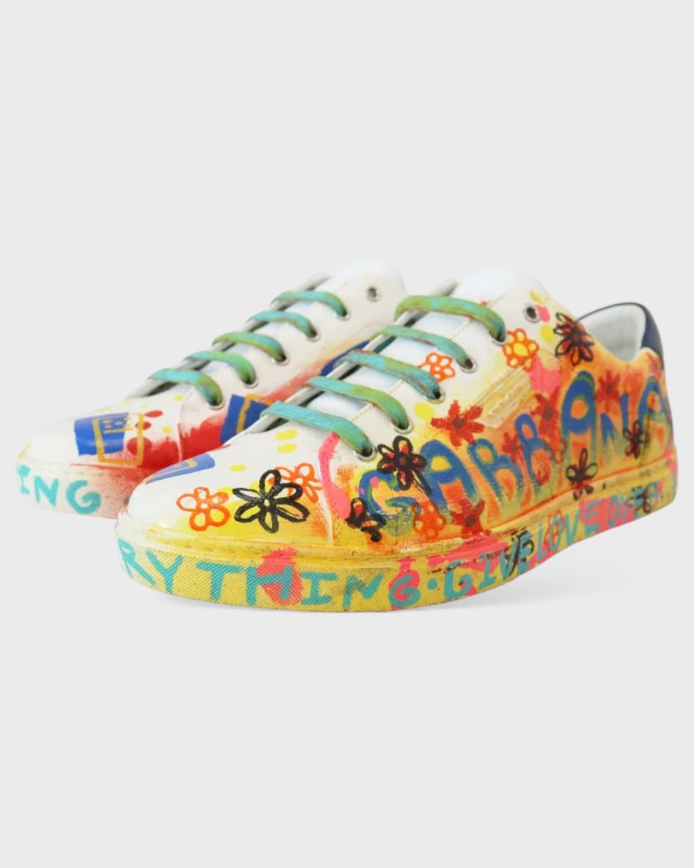 Dolce & Gabbana White Leather Sneakers Casual Handpainted Sneaker shoes