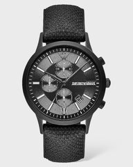 Emporio Armani Zwarte Silicone en Stalen Chronograaf Horloge