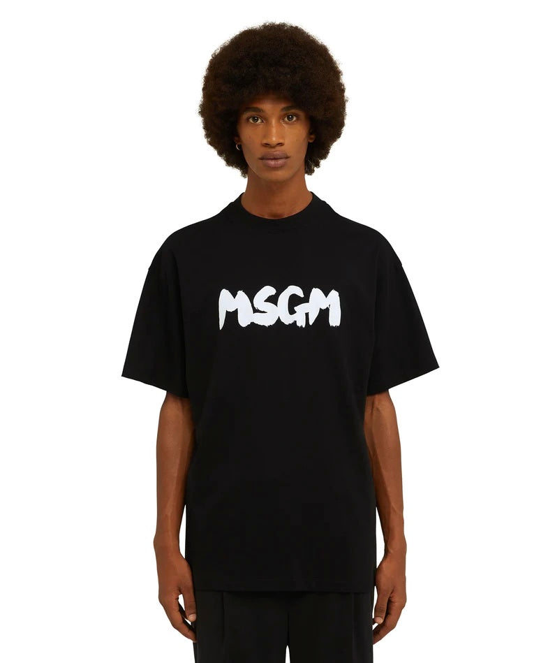MSGM Zwart T-shirt met geborsteld MSGM-logo