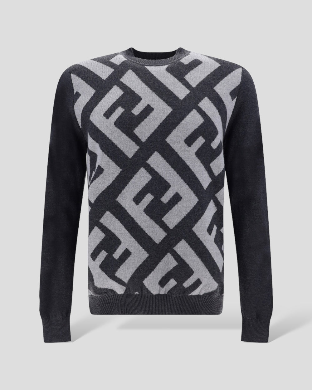Fendi Grey Wool Logo Details Sweater