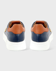Roberto Cavalli Blue Leather Sneakers with Gold Logo