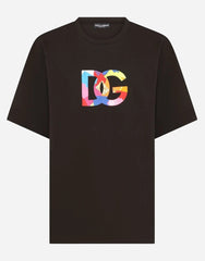 Dolce & Gabbana Black Cotton Logo Print Round Neck T-shirt