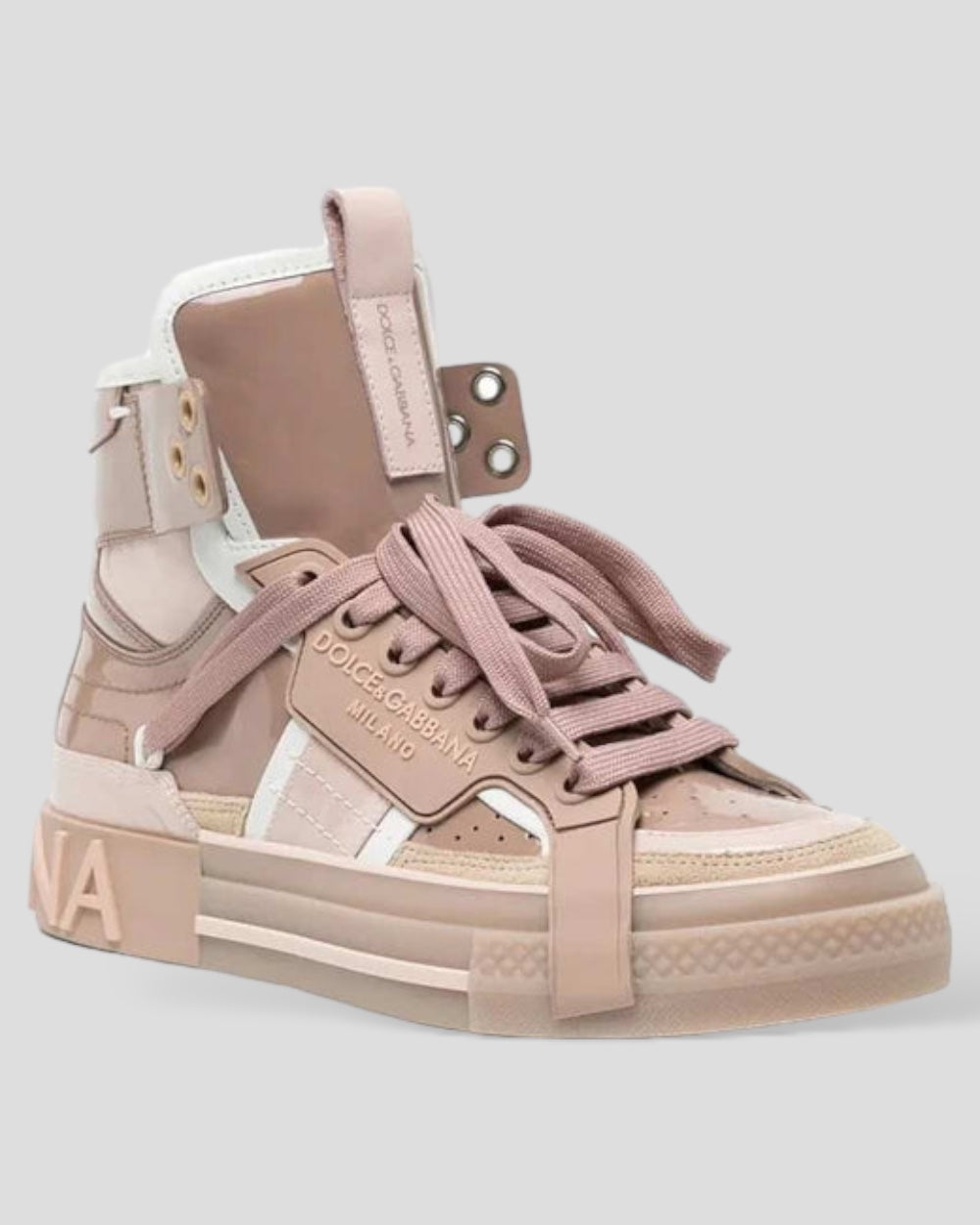 Dolce & Gabbana Nude Pink Leather High Top Sneakers Shoes