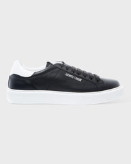 Roberto Cavalli Black Leather Sneakers with Silver Logo