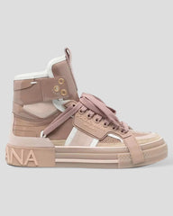 Dolce & Gabbana Nude Pink Leather High Top Sneakers Shoes