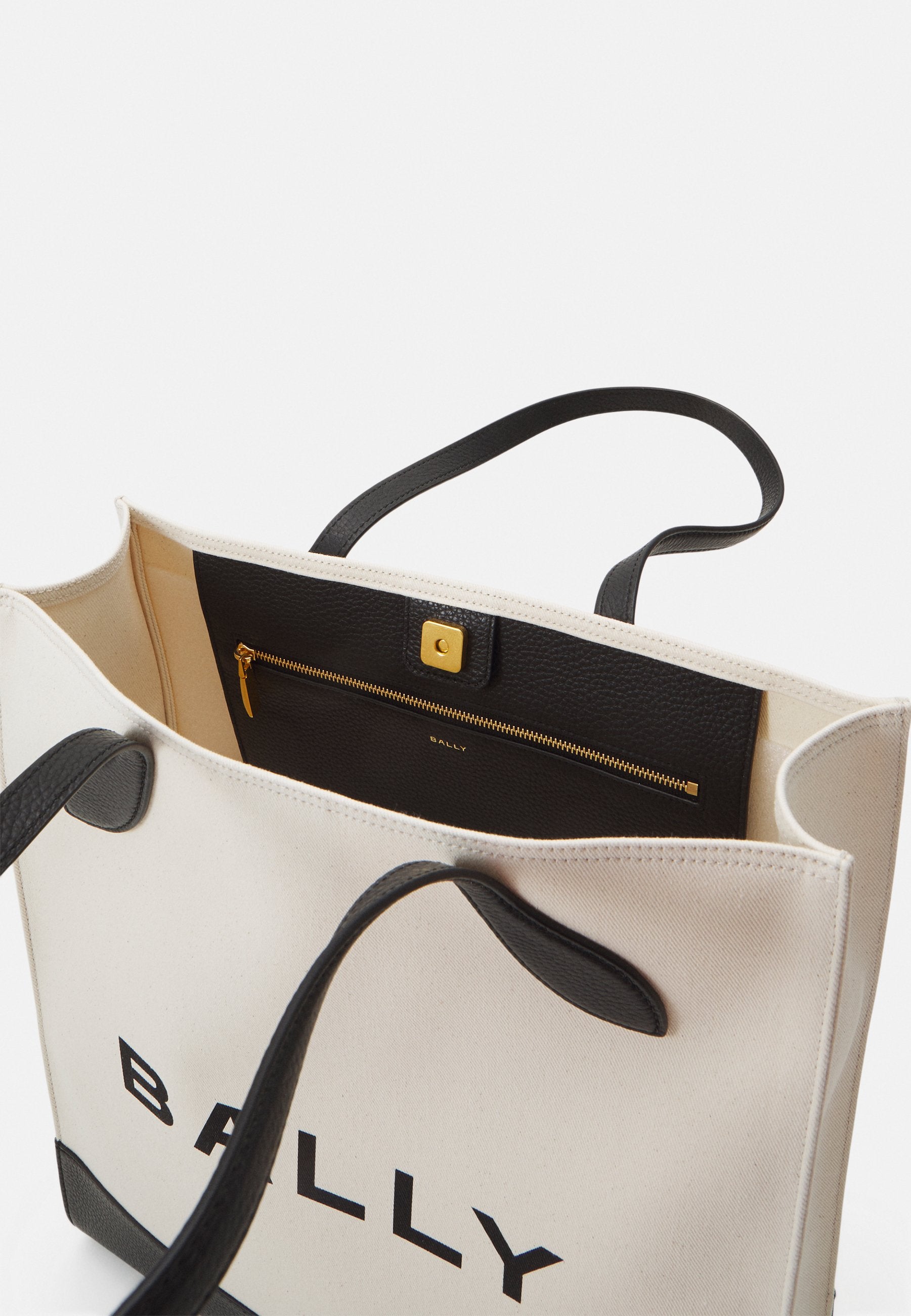 Bally White and Black Leather Tote Shoulder Bag