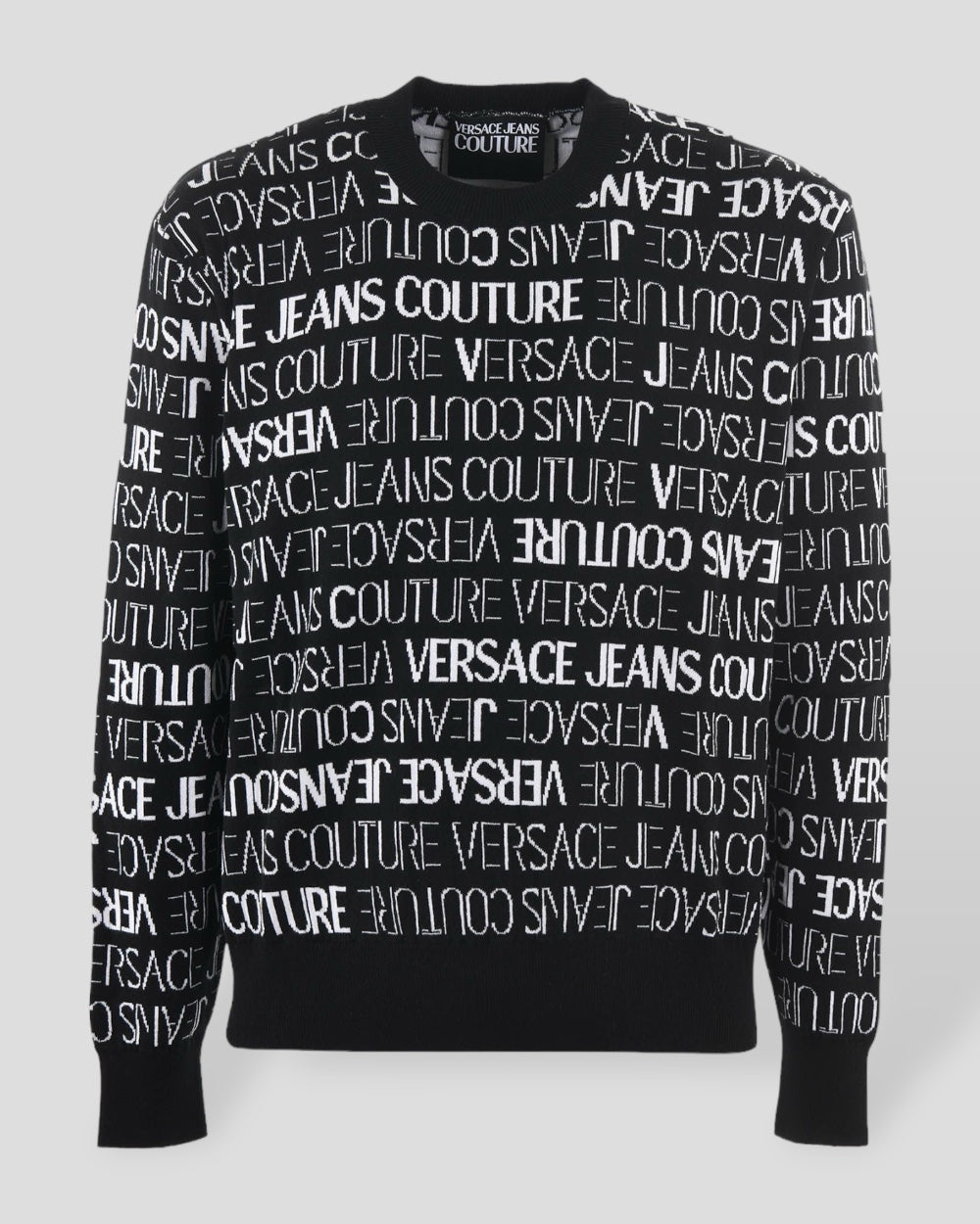 Versace Jeans Black and White Cotton Logo Details Sweater