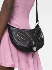 Versace Black Calf Leather Hobo Mini Shoulder Bag