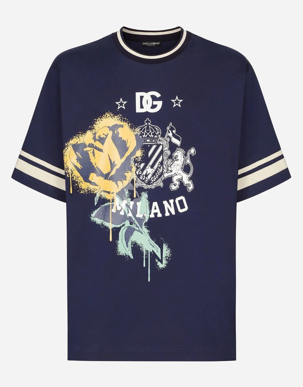 Dolce & Gabbana Blue Cotton DG Milano Crew Neck T-shirt
