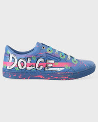 Dolce & Gabbana Blue Leather Sneakers Casual Handpainted Shoes