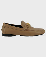 Versace Beige Calf Leather Loafers Shoes