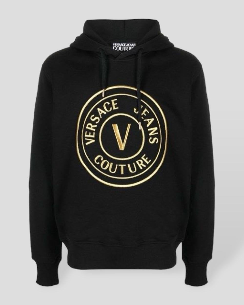 Versace Jeans Black Cotton Logo Details Hooded Sweatshirt