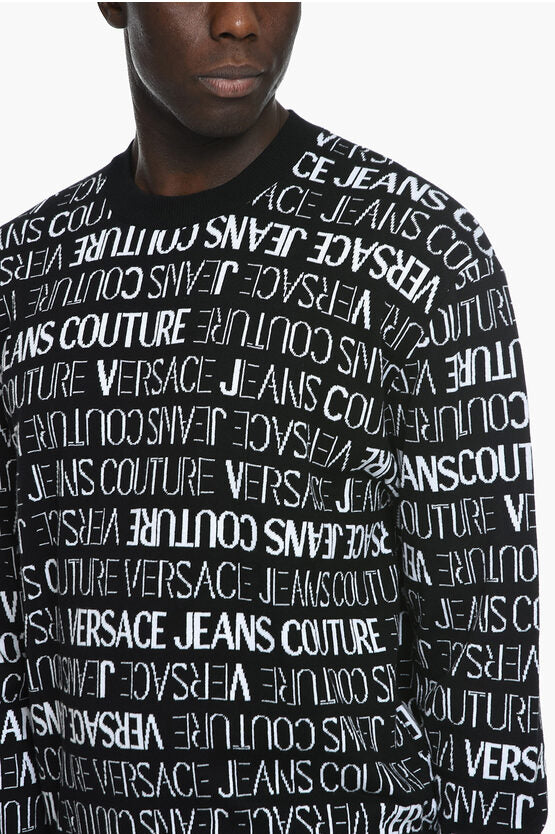 Versace Jeans Black and White Cotton Logo Details Sweater