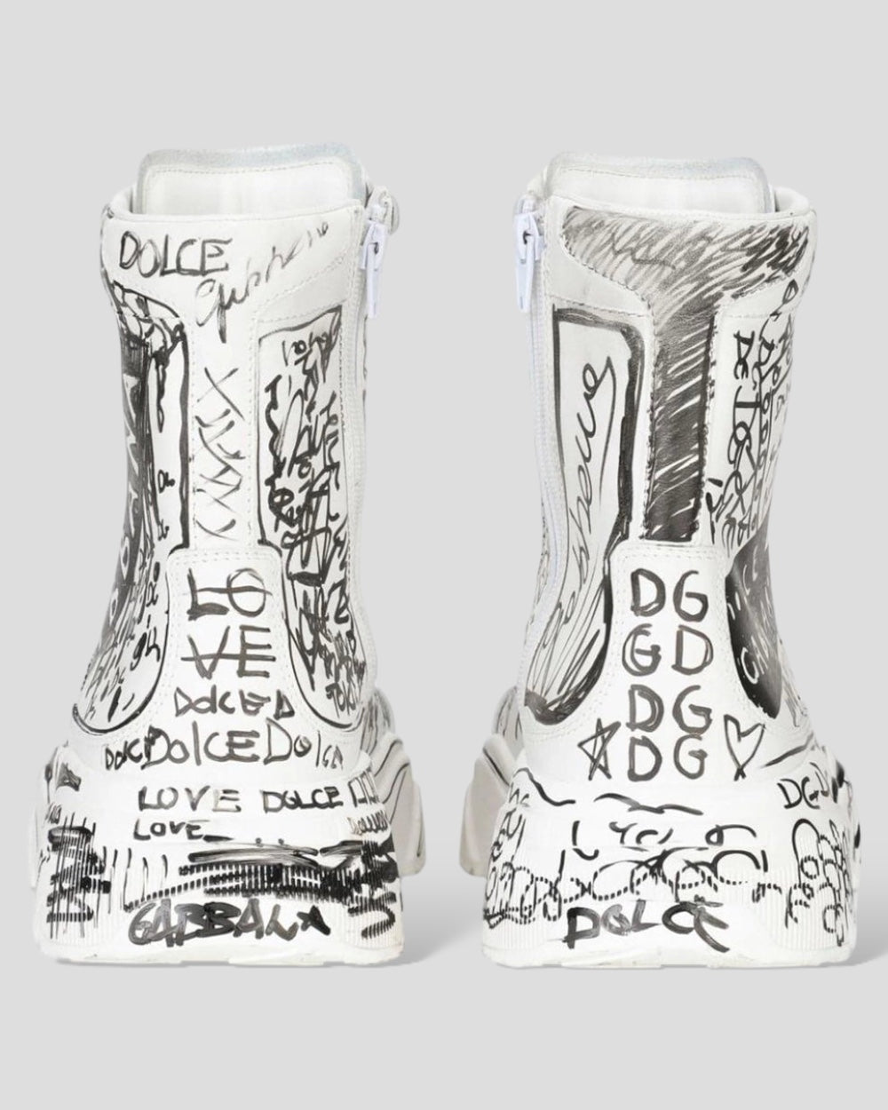 Dolce & Gabbana White Black Graffiti Daymaster Sneakers Shoes