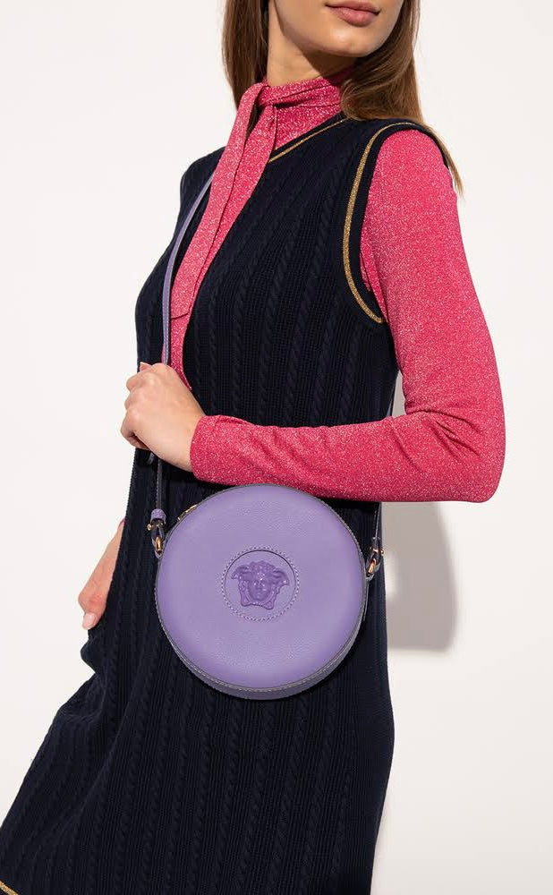 Versace Purple Calf Leather Round Disco Shoulder Bag