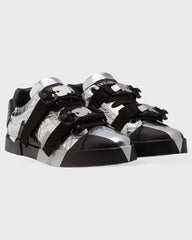 Dolce & Gabbana Black Silver Leather Low Top Sneakers Casual Shoes