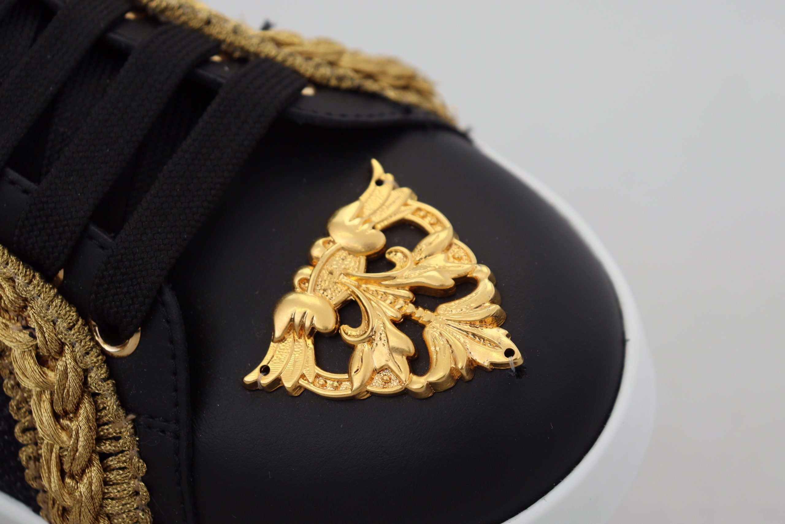 Dolce & Gabbana Zwarte Gouden Barok Leren Sneakers