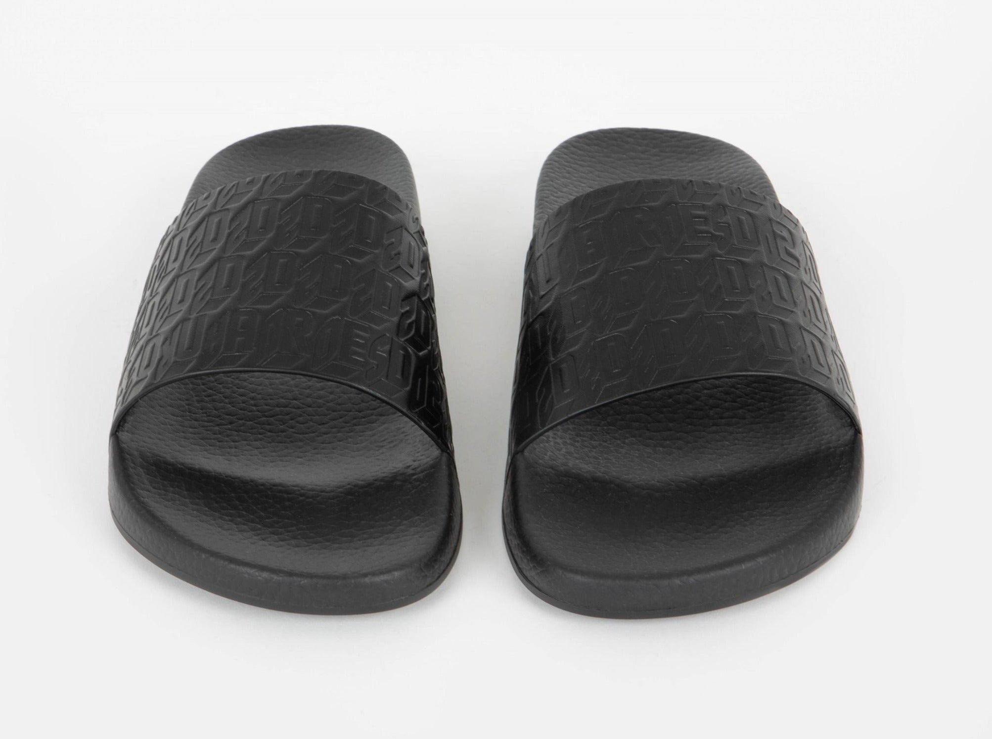 Zwart leren Dsquared slippers met een all-over logo van ARTURO Fashion