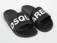 Zwart leren Dsquared slippers met logo van ARTURO Fashion