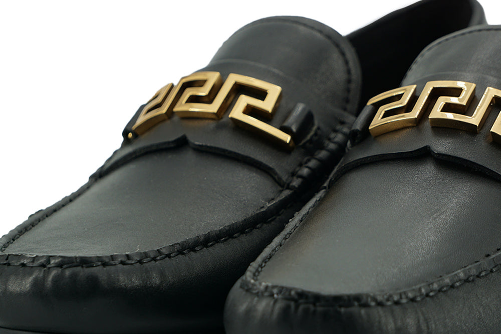 Versace Black Calf Leather Loafers Shoes