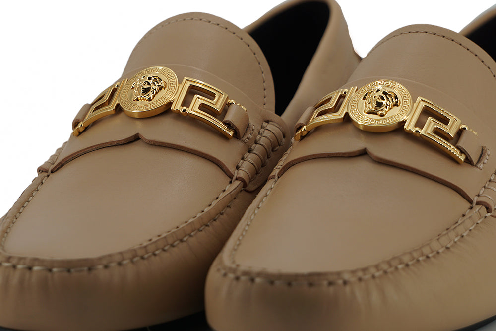 Versace Beige Calf Leather Loafers Shoes